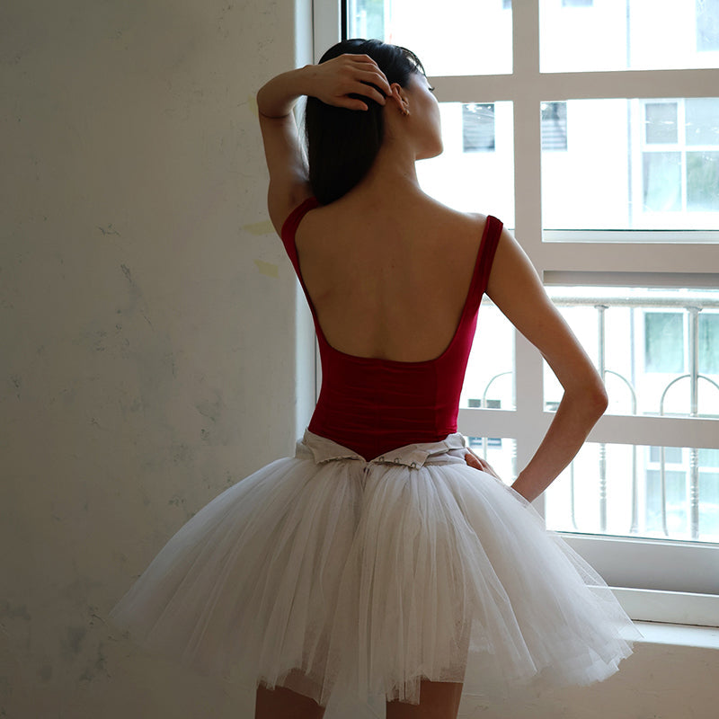 Women Red Ballet Onesies(Beatrice Velvet Leotard/RED)