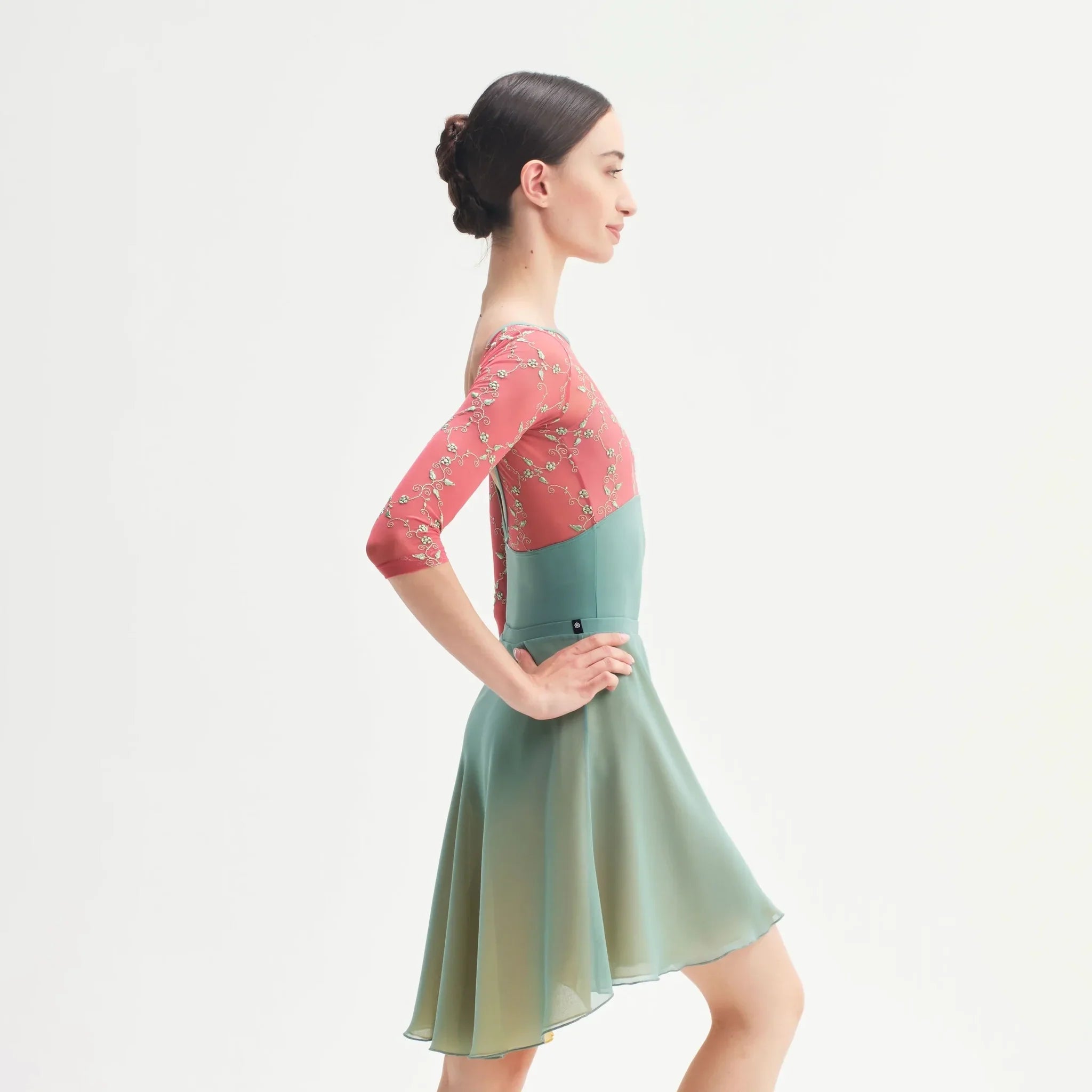 Women Sage & Yellow "SOGNO" Reversible Ballet Skirt(CA26026-2/G16+G49+L16)