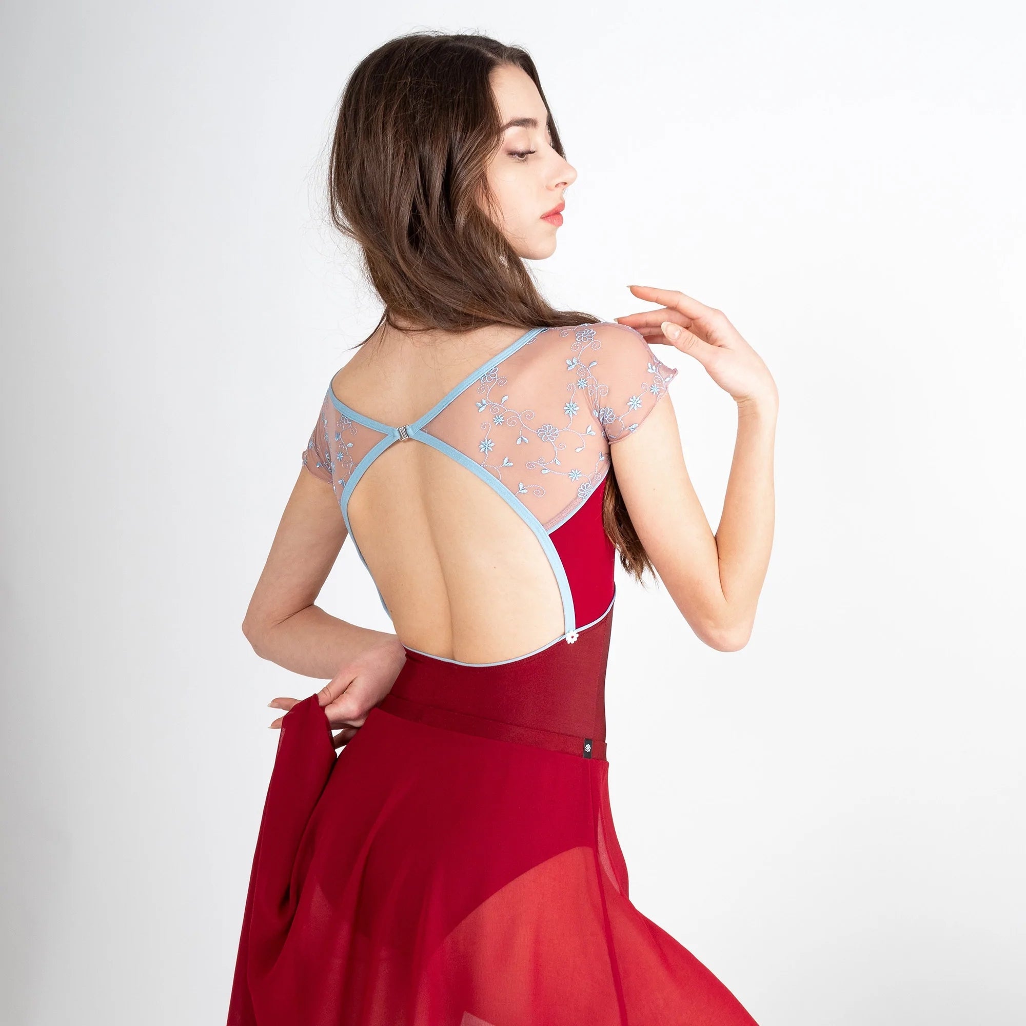 Girls Red Embroidered Ballet Onesies