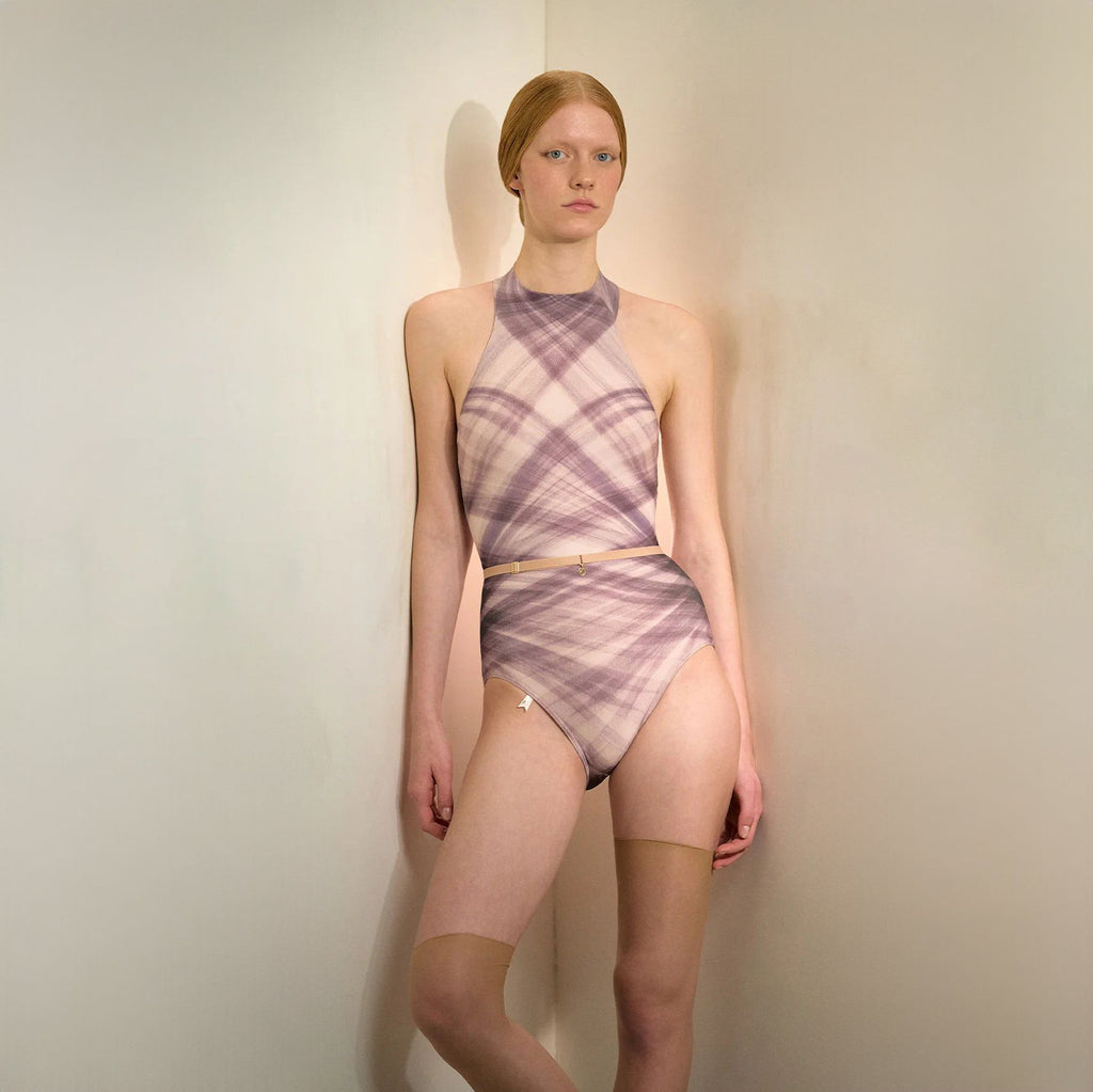 Women Indigo Check "TULLE PLIÉ" Ballet Onesies(201LE20VL/indigo)