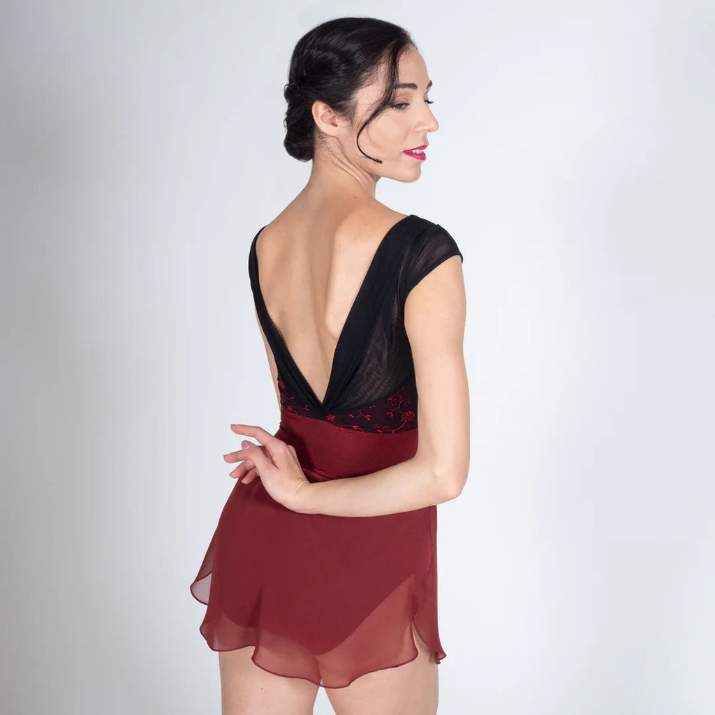 Women Wine Red Embroidered Ballet Onesies
