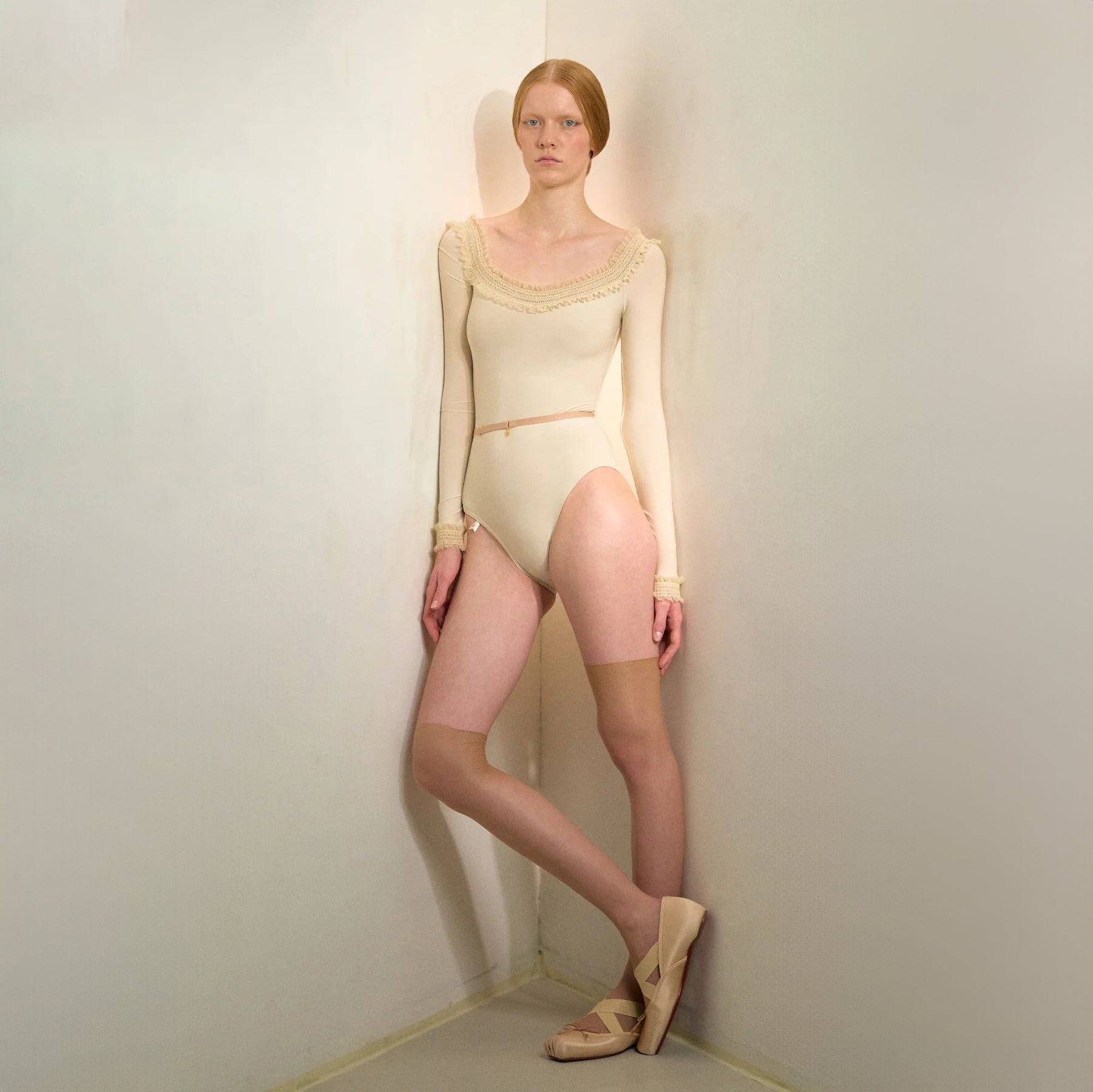 Women White "ELEANOR" Long Sleeves Ballet Onesies(253LE34VL/edelweiss)