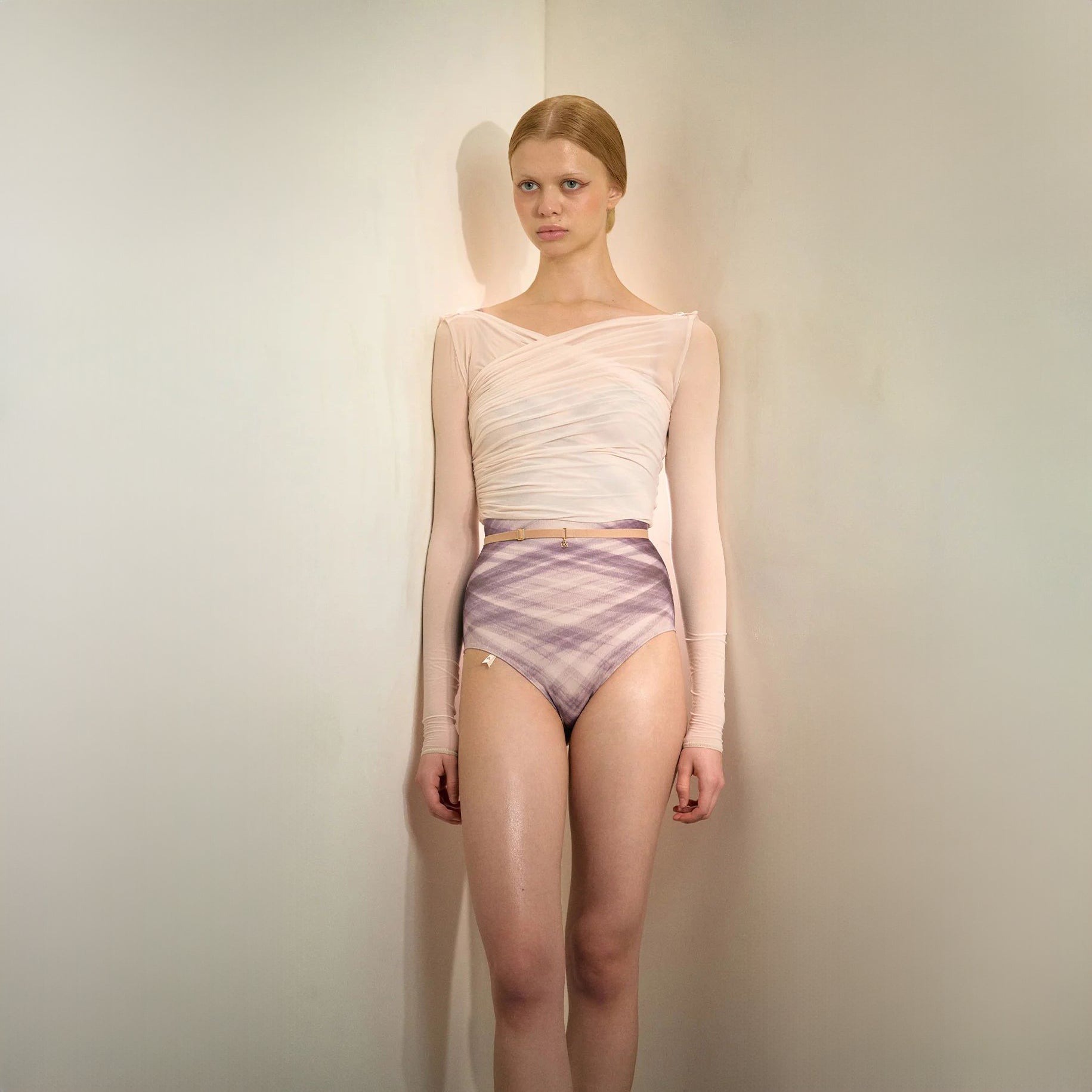 Women Pearl Blush "ÉTOILE HOSIERY" Ballet Wrap Crop Top(251CT70NX/pearl blush)