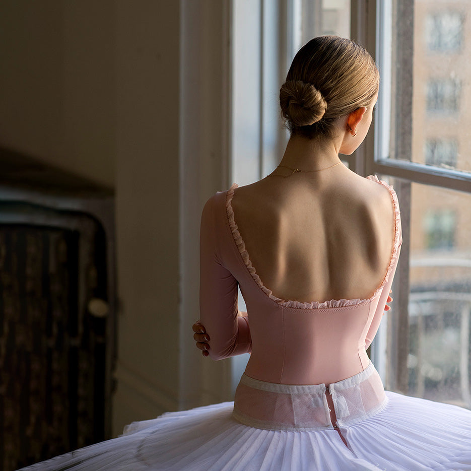 Women Rose Ballet Onesies(Elizabeth Square Neck Leotard/ROSE PINK)