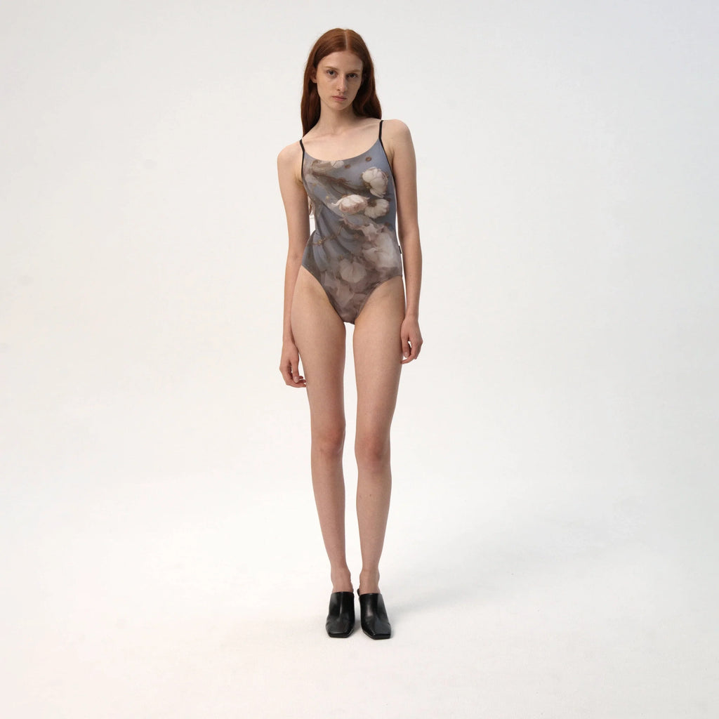Women Misty Blue Flower Ballet Onesies(R9_26.1/Elvira - Camisole)