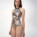 Women Misty Blue Flower Ballet Onesies(R7_26.1/Elvira - Halter)