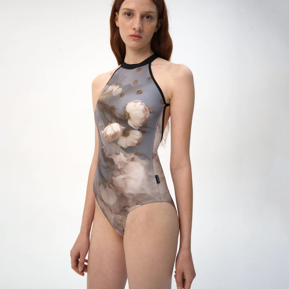 Women Misty Blue Flower Ballet Onesies(R7_26.1/Elvira - Halter)