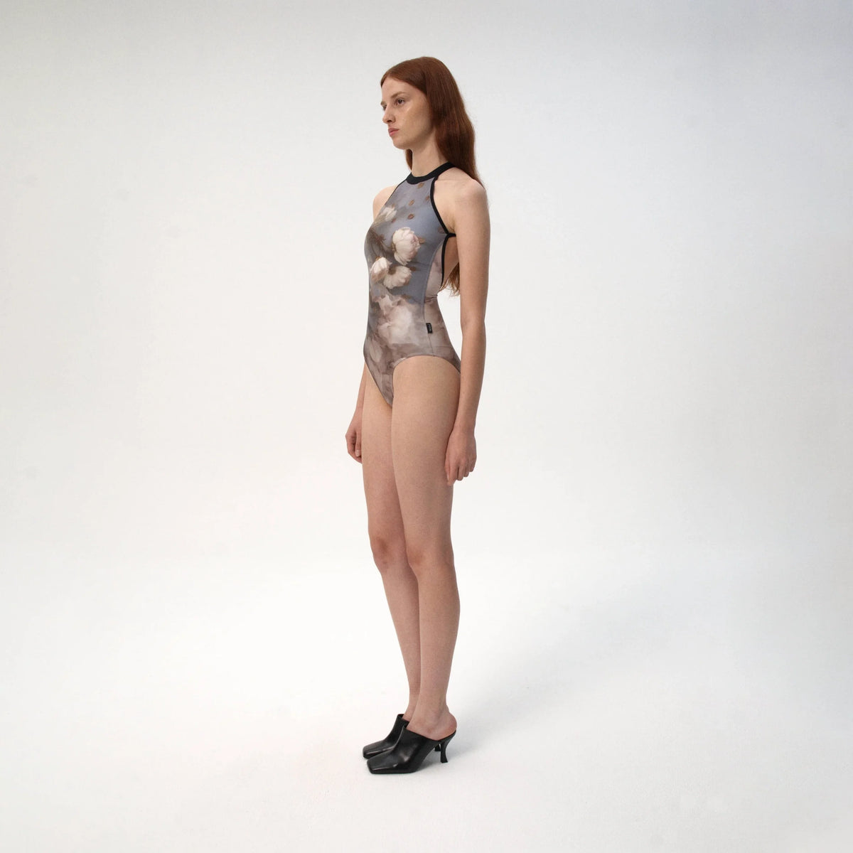Women Misty Blue Flower Ballet Onesies(R7_26.1/Elvira - Halter)