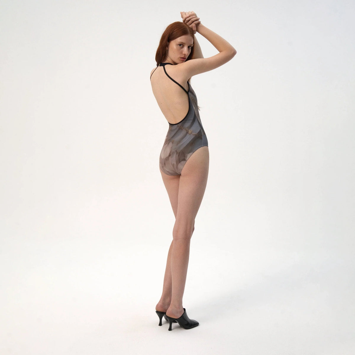 Women Misty Blue Flower Ballet Onesies(R7_26.1/Elvira - Halter)