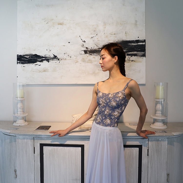Women Blue Floral Ballet Onesies(Emilie Camisole Leotard TOILE DE JOUY /SLATE BLUE)