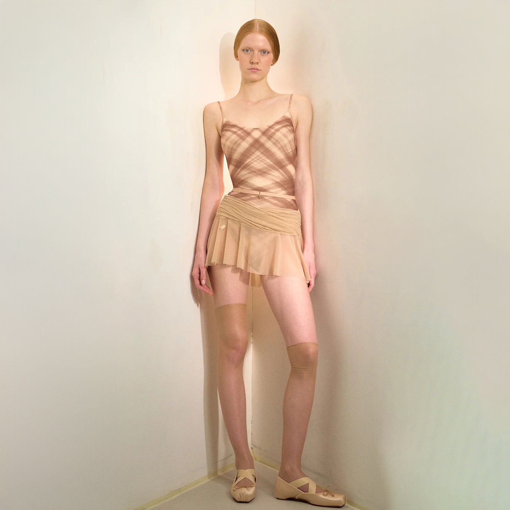 Women Beige "GRÈS" Ballet Tulle Skirt(253SK63DO/latte)
