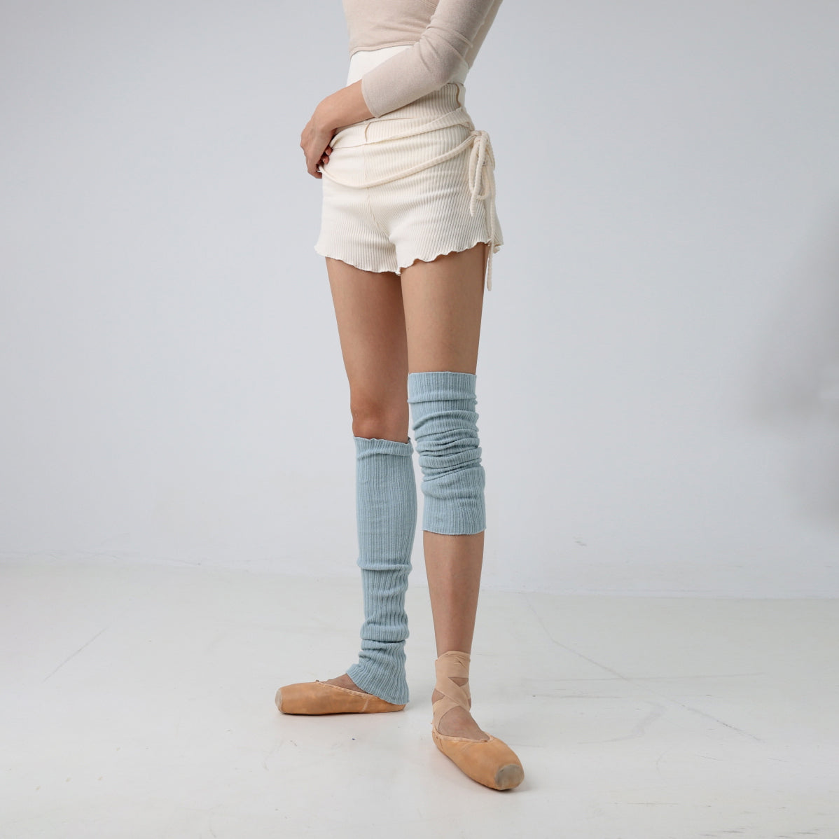 Women Light Blue Ballet Knee Leg Warmer(Width 10 cm x Length 53 cm)