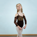 Girls Black Off-shoulder Ballet Onesies(2236/Black)
