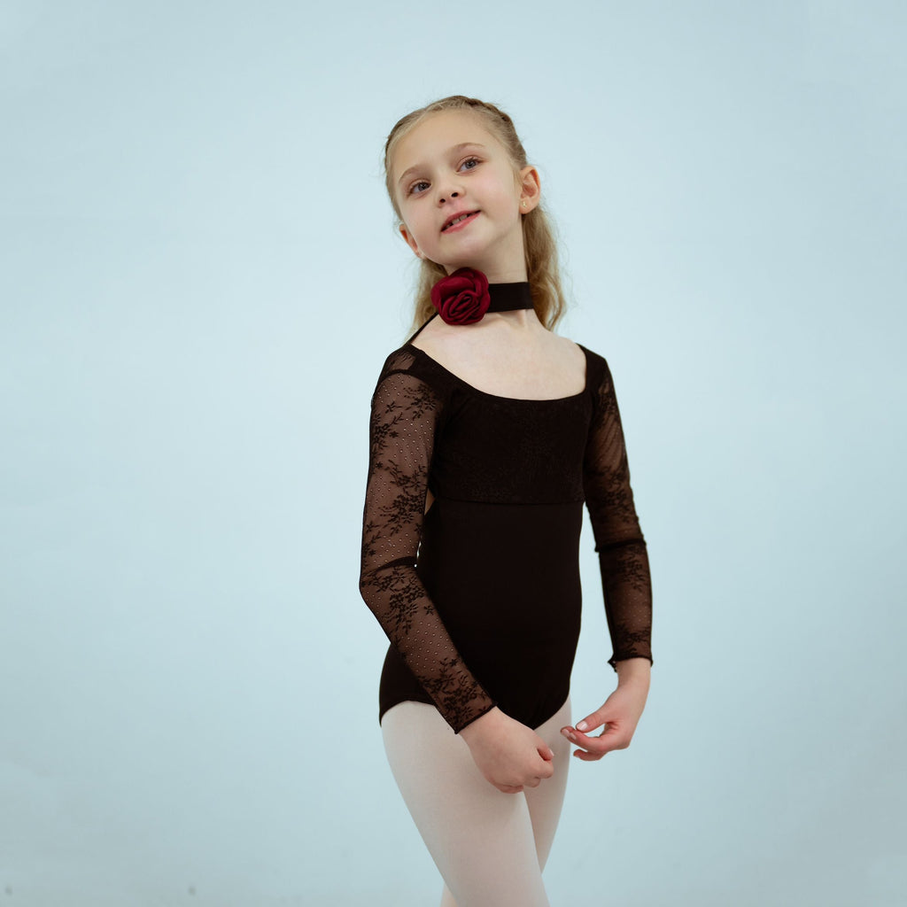 Girls Black Long Sleeves Ballet Onesies(2343/Black)