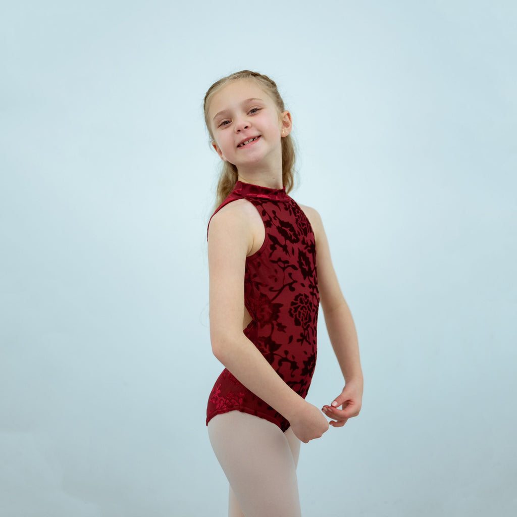 Girls Wine Red Velvet Ballet Onesies(T1517/Burgundy)
