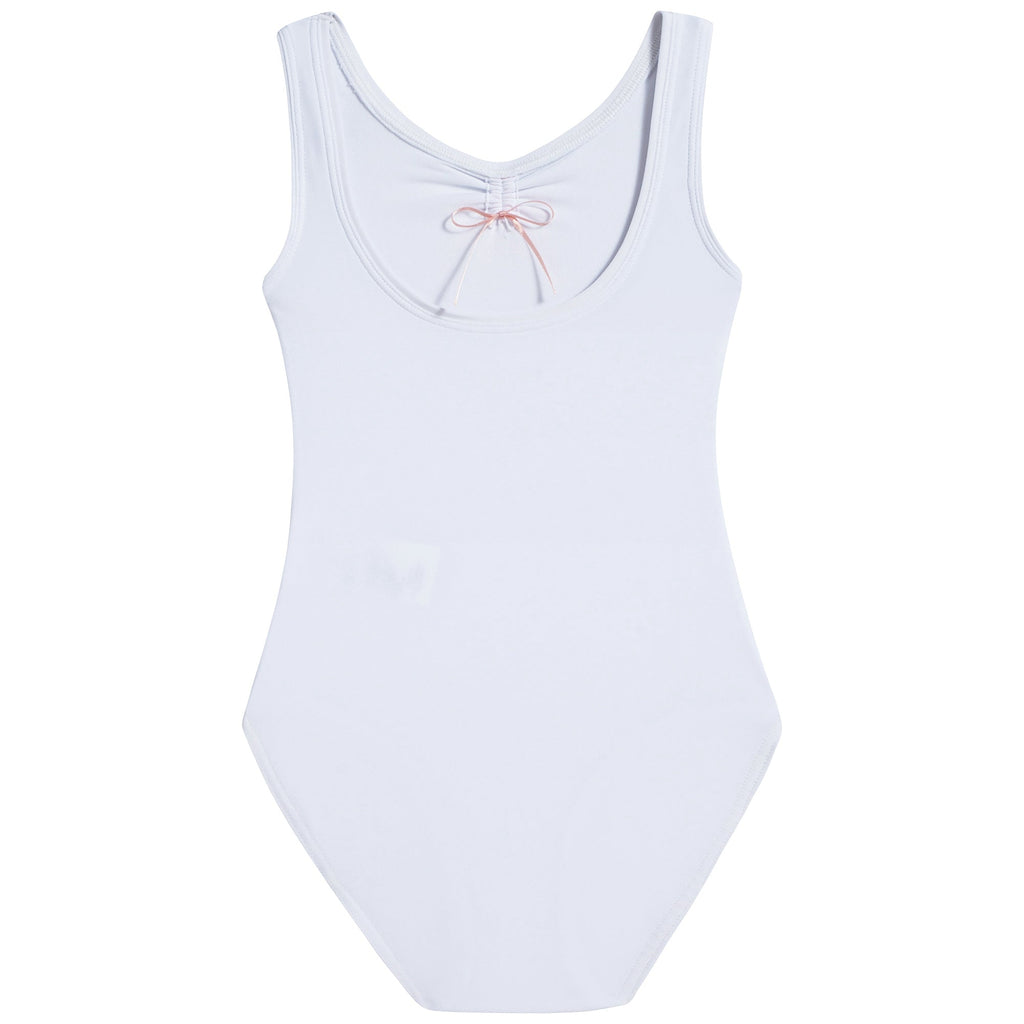 Girls White Ruched Leotard And Wide Straps