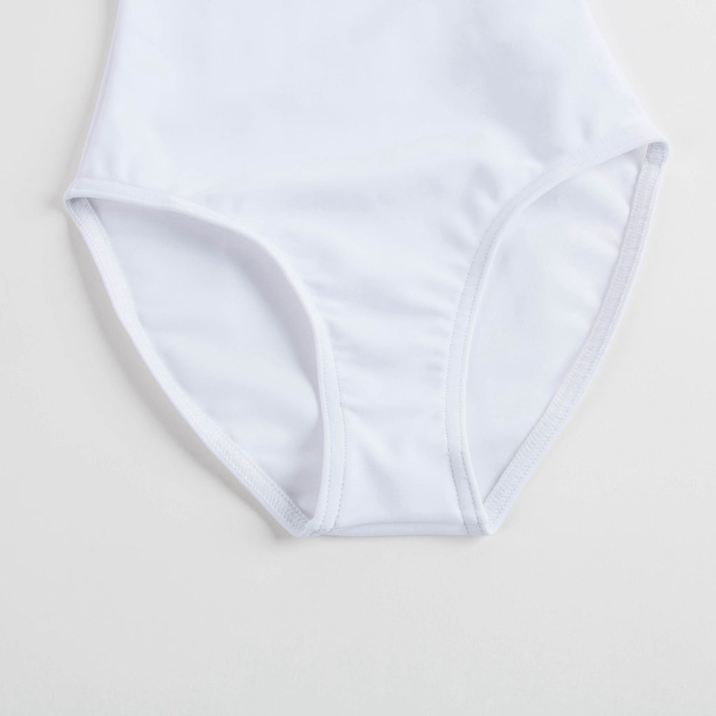 Girls White Ruched Leotard And Wide Straps