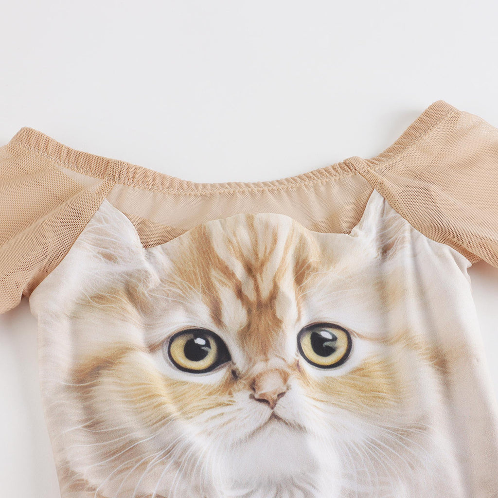 Girls Honey Cat Boatneck Ballet Onesies(J231LE22VL/hone)