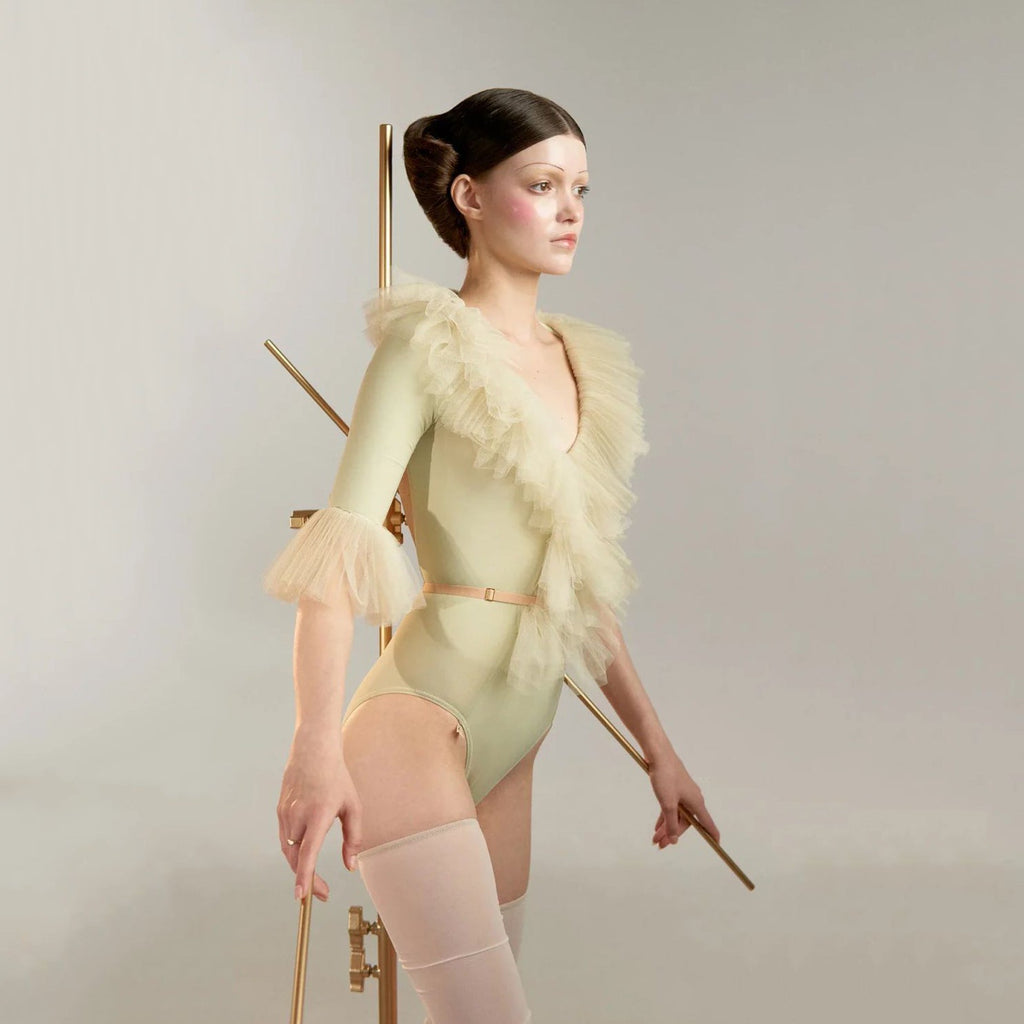 Women Green "JABOT TULLE RUFFLE" Ballet Onesies(251LE84PV/green tea)