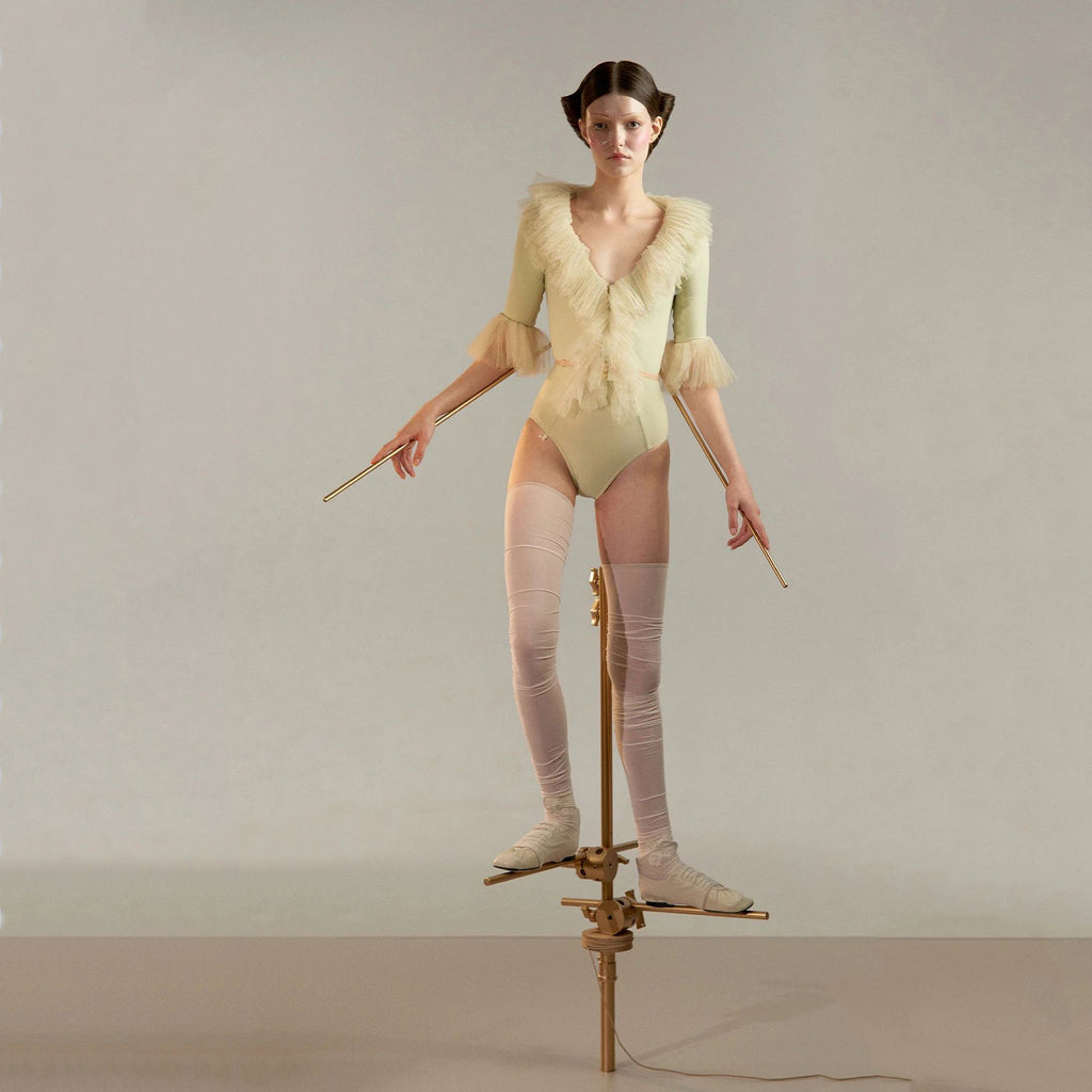 Women Green "JABOT TULLE RUFFLE" Ballet Onesies(251LE84PV/green tea)