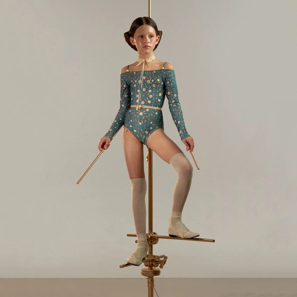 Women Blue"ROSEWOOD INTARSIA"Long Sleeves Ballet Onesies(251LE23VL/petrol)