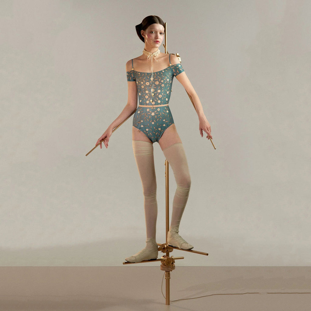 Women Blue"ROSEWOOD INTARSIA"Ballet Onesies(251LE24VL/petrol)