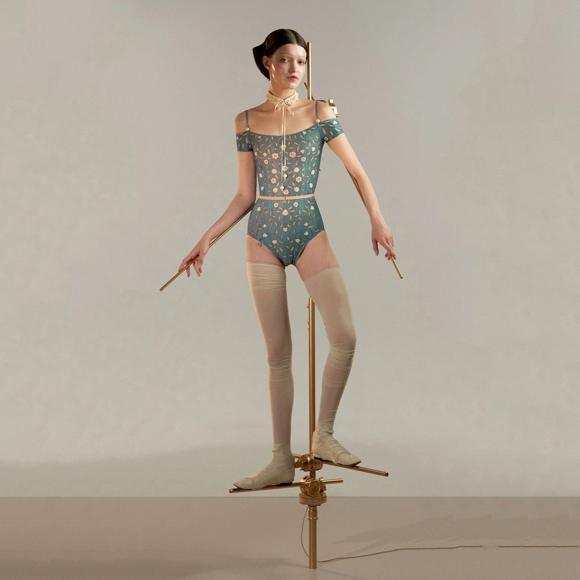 Women Blue"ROSEWOOD INTARSIA"Ballet Onesies(251LE24VL/petrol)