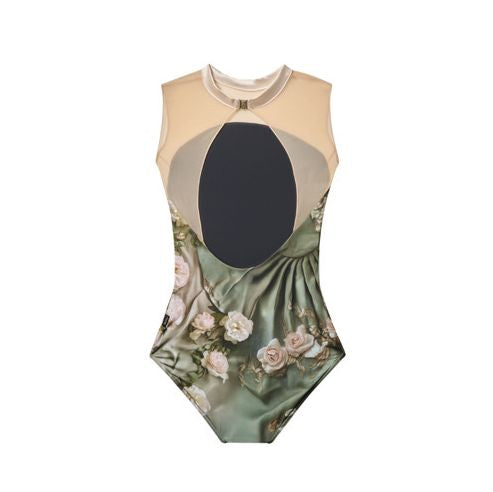 Women Green Flower Ballet Onesies(R5-25.18/Pompadour)