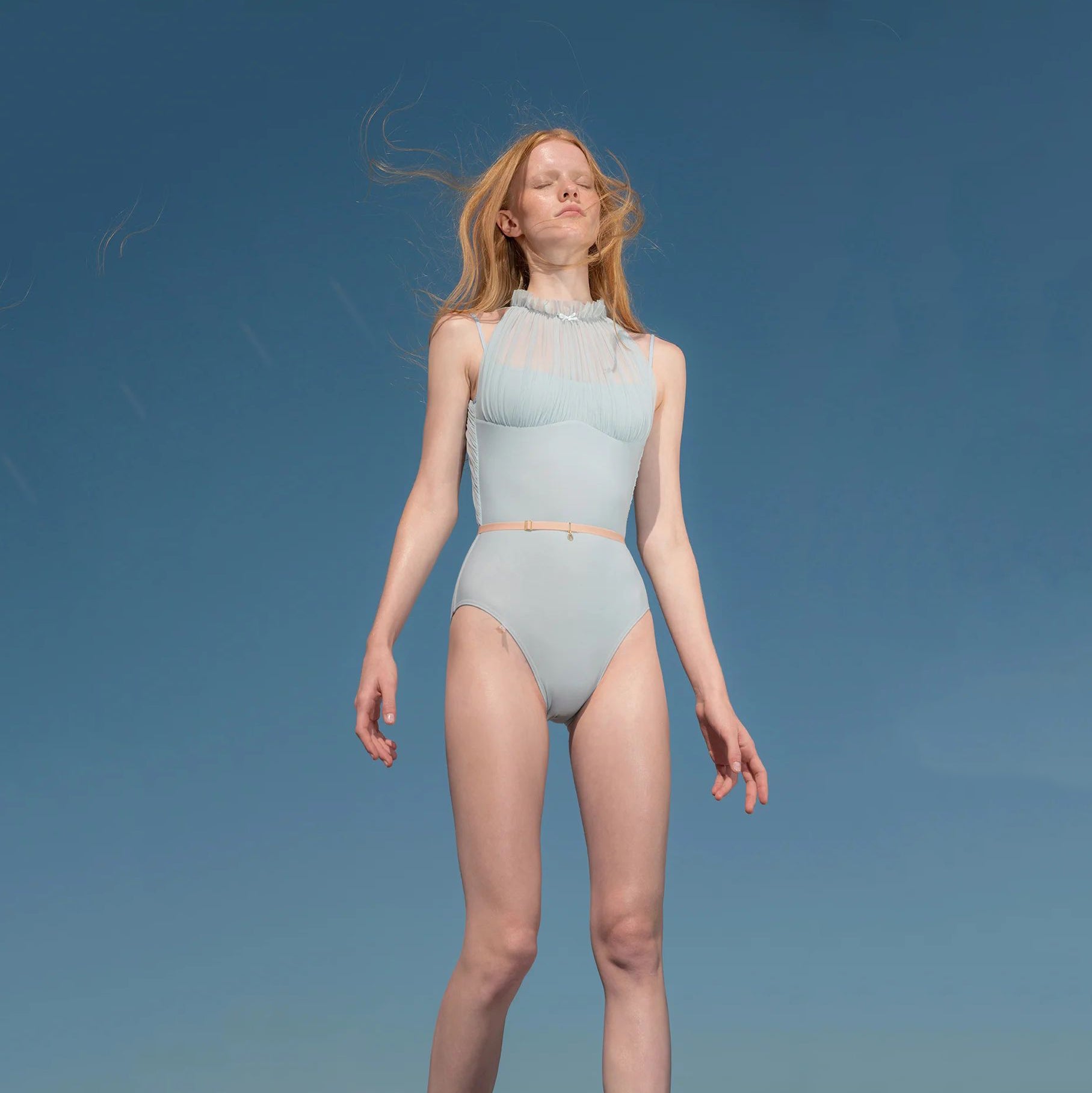 Women Sky Blue "RUCHED DOLL" Ballet Onesies(251LE70VD/sky blue)