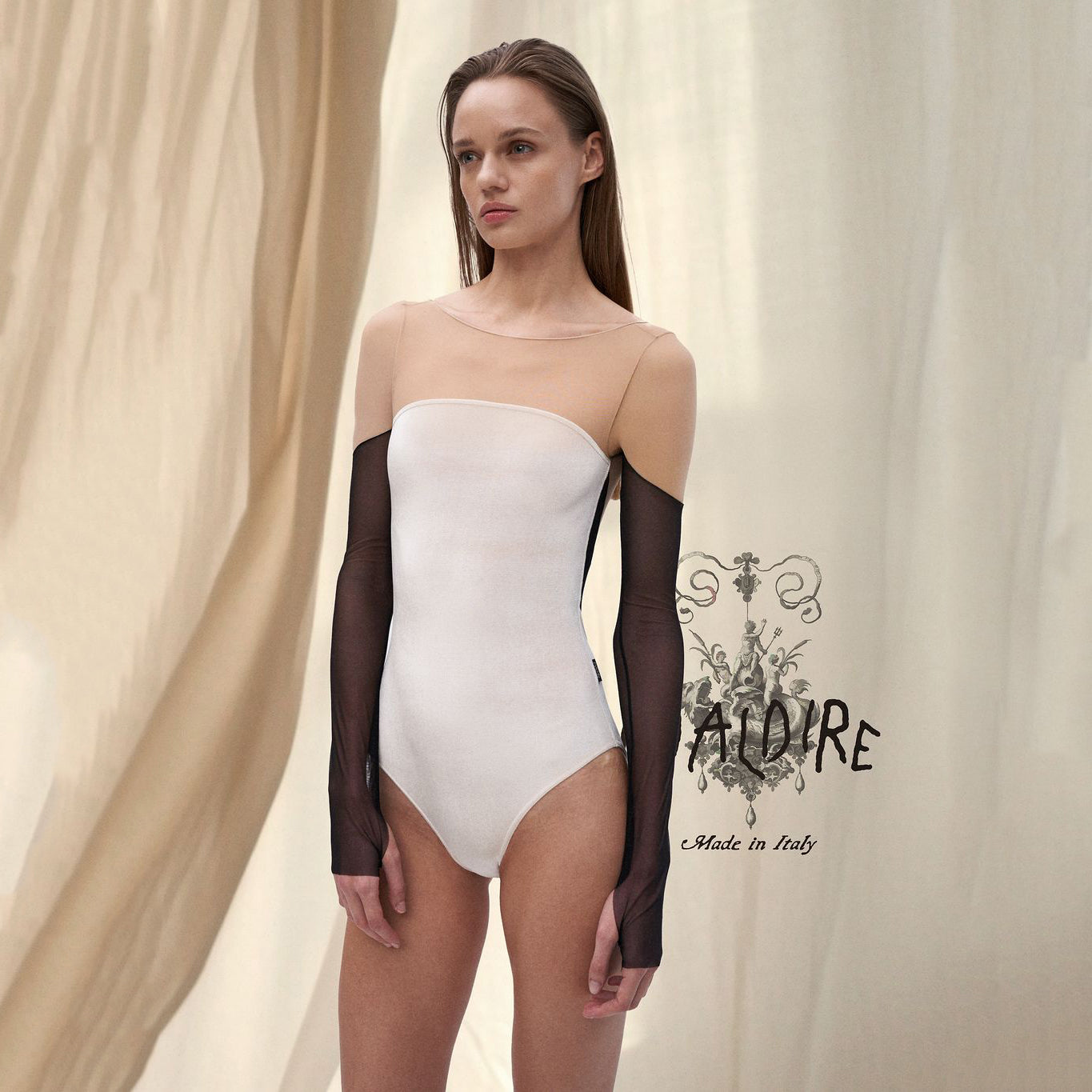 Women Ivory Velvet Long Sleeves Ballet Onesies(RNV1/Avorio Velvet)