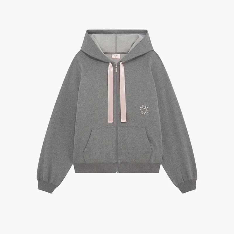 Women Grey Ballet Zip-Up Top
