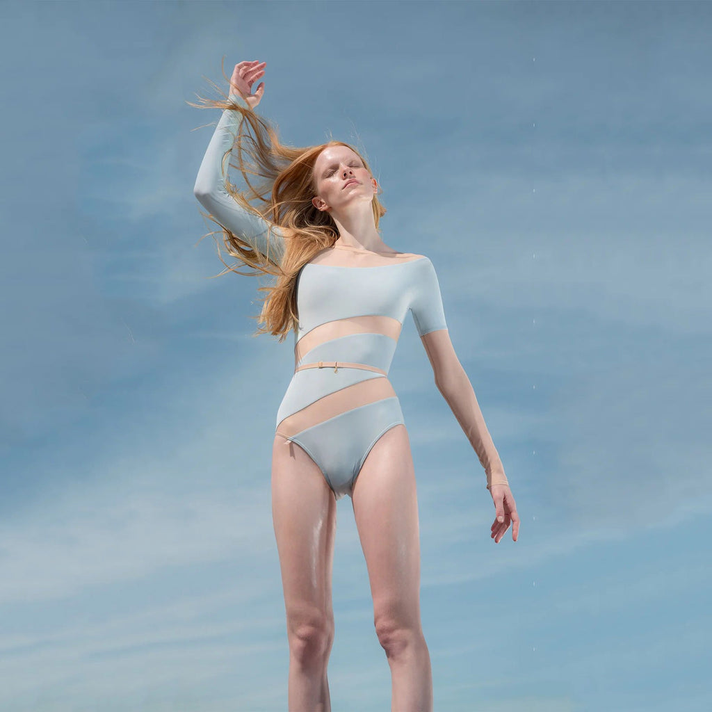 Women Sky Blue "SPELLBOUND" Long Sleeves Ballet Onesies(232LE21VJ/sky blue)