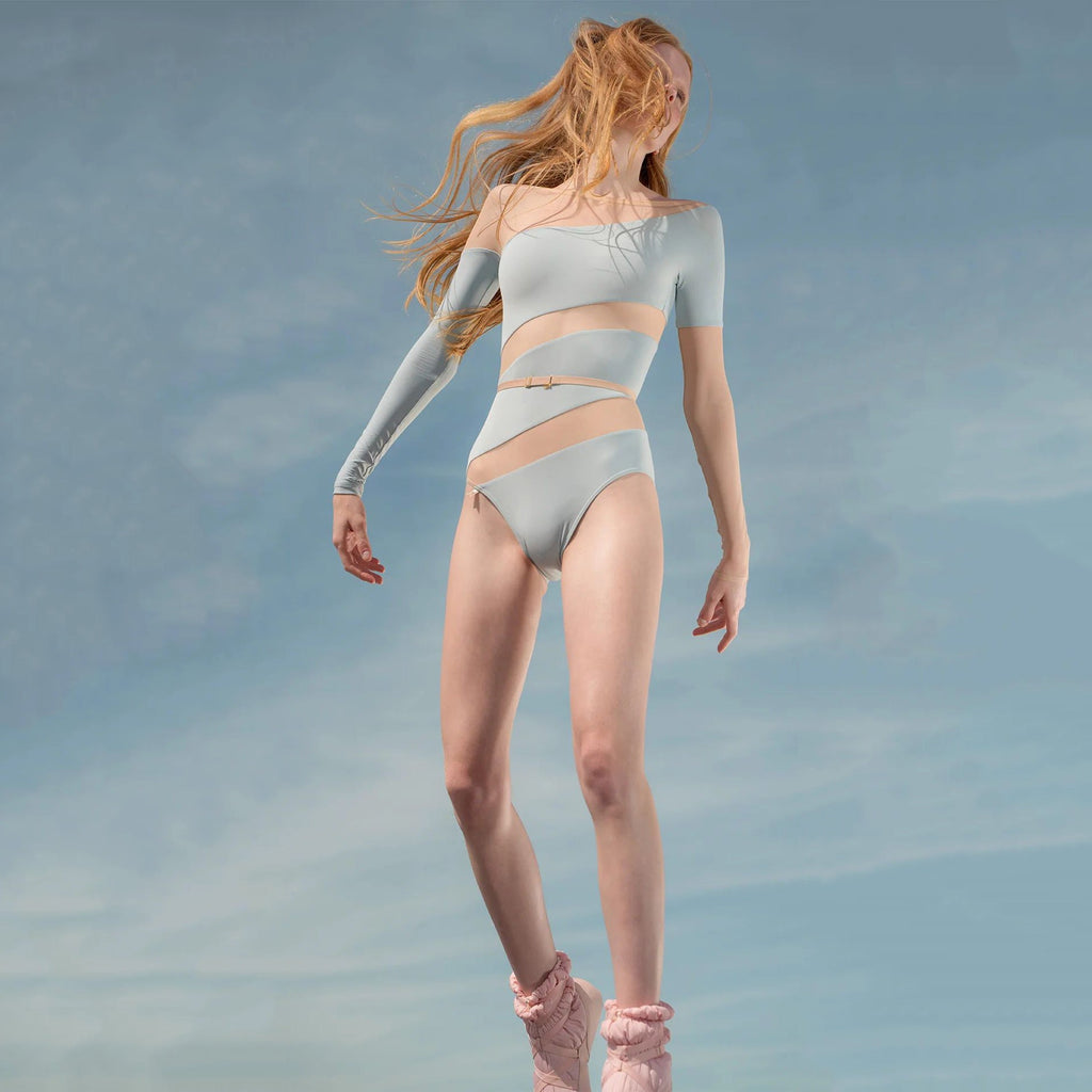 Women Sky Blue "SPELLBOUND" Long Sleeves Ballet Onesies(232LE21VJ/sky blue)