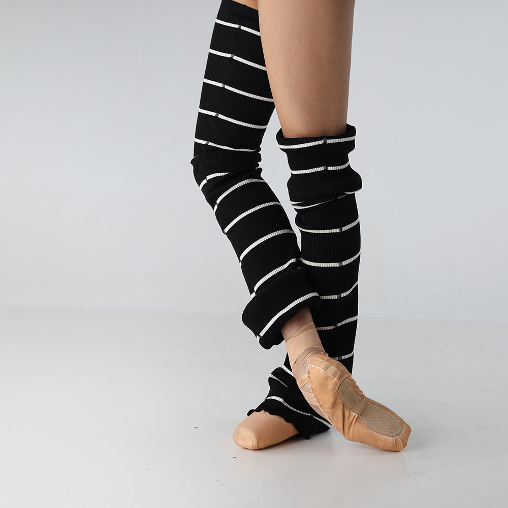 Women Black Stripes Ballet Leg Warmer
