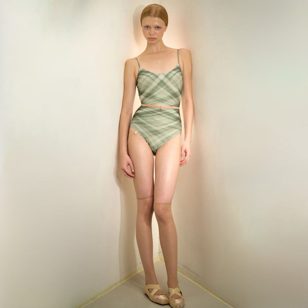 Women Green Check "TULLE PLIÉ" Ballet Onesies(253LE03VL/evergreen)
