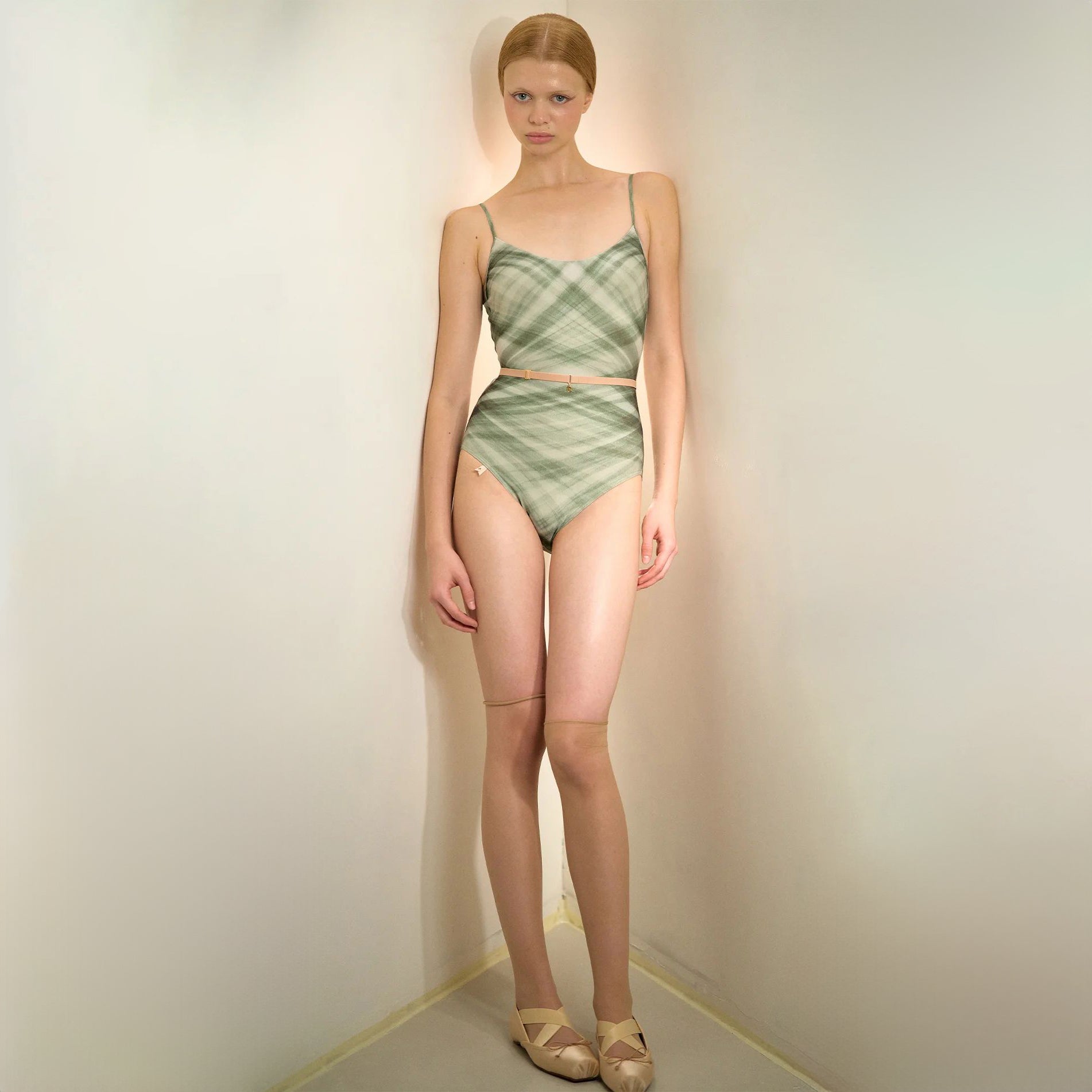 Women Green Check "TULLE PLIÉ" Ballet Onesies(253LE03VL/evergreen)