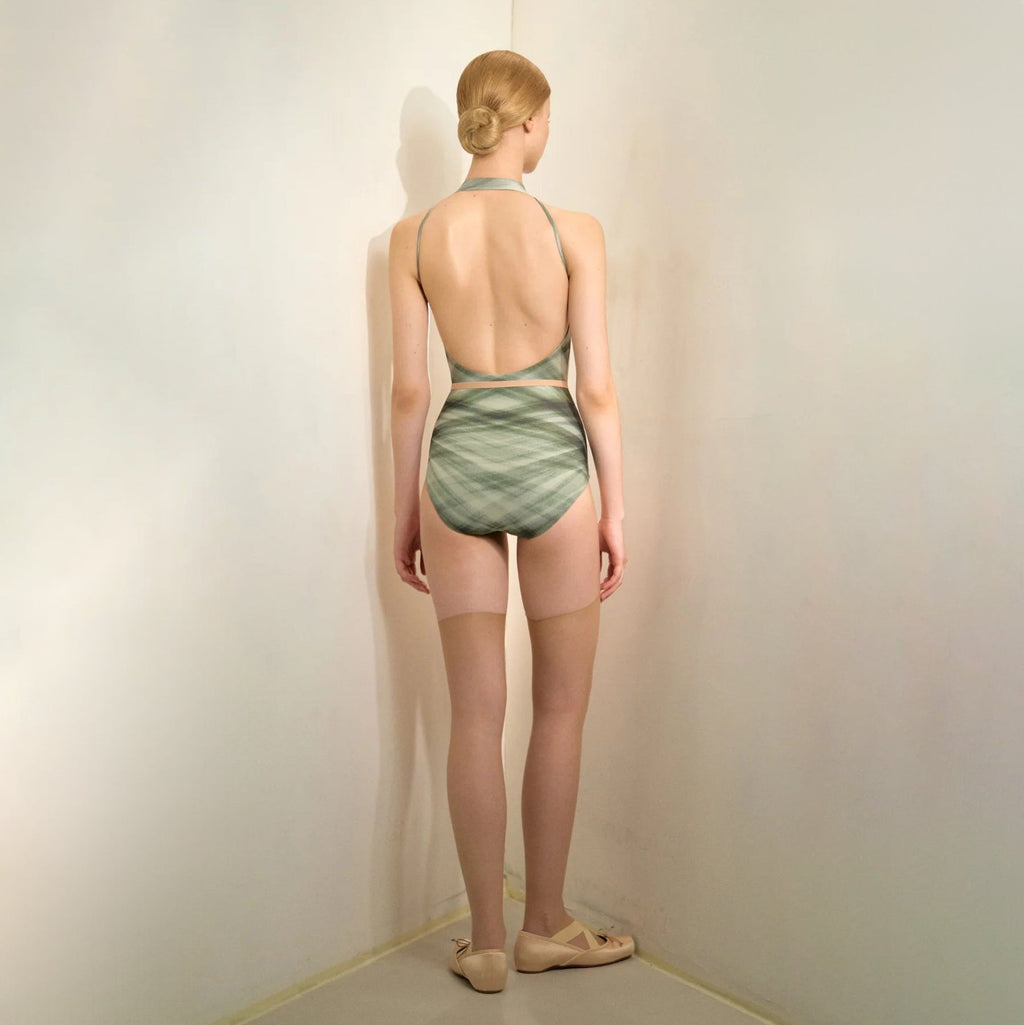 Women Green Check "TULLE PLIÉ" Ballet Onesies(201LE20VL/evergreen)