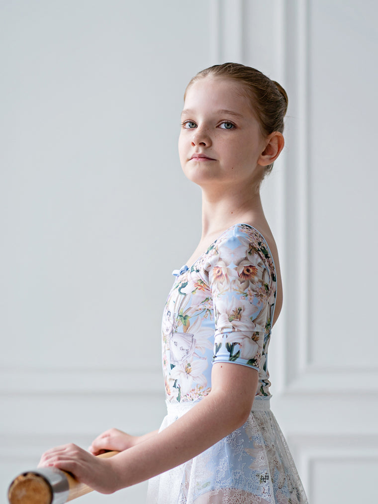 Girls Blue Printed Ballet Onesies
