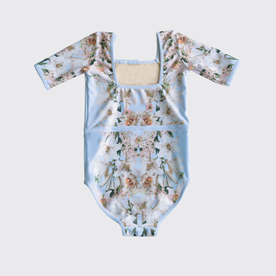 Girls Blue Printed Ballet Onesies