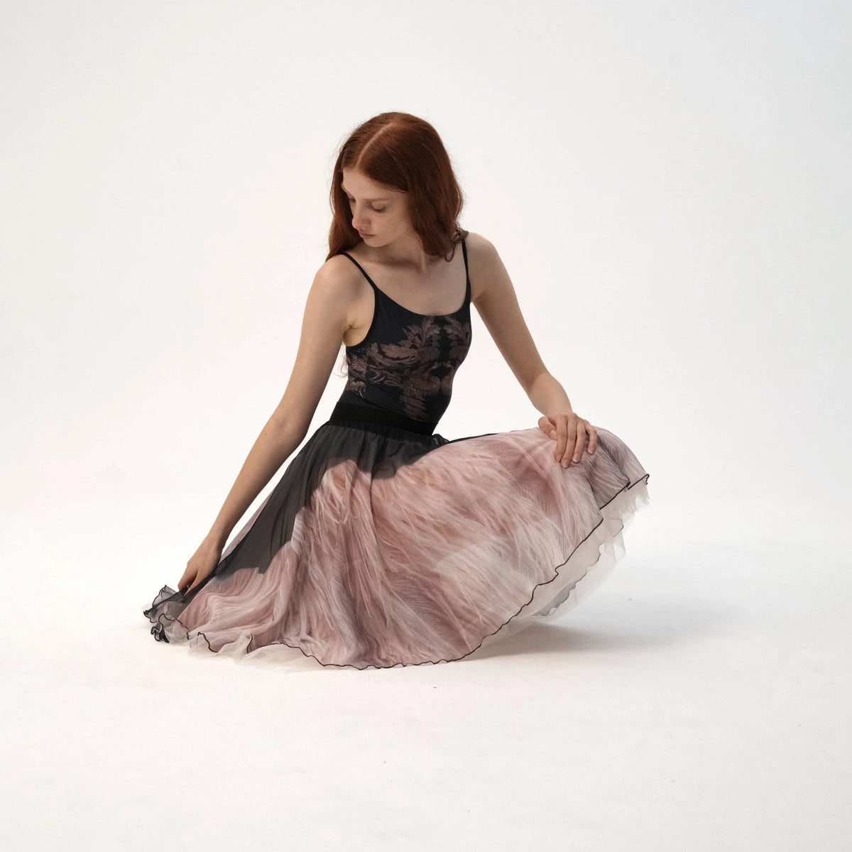 Women Pink & Black Ballet Skirt(LRSK3/Temperanza - Midi Skirt)