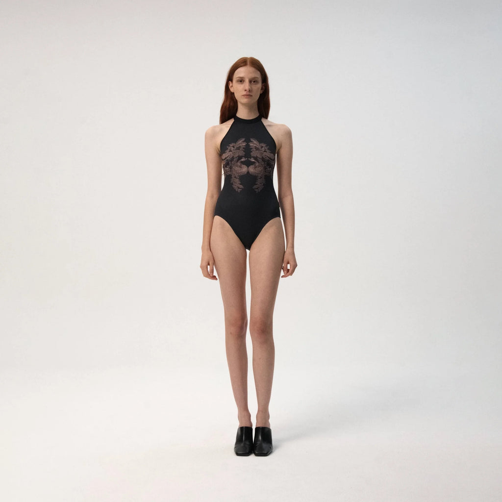 Women Black Halter Ballet Onesies(R7_26.8/The Promise - Halter)