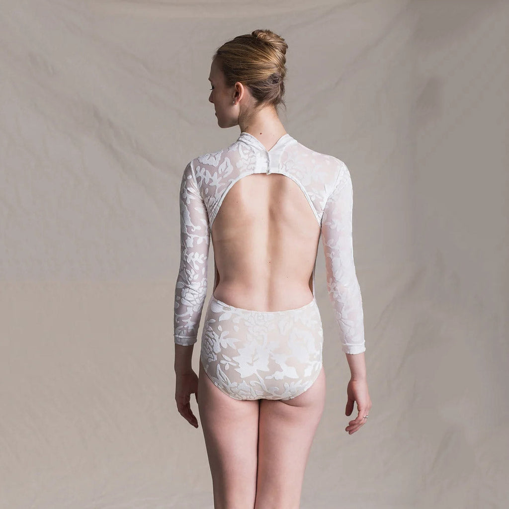Girls White Velvet Long Sleeves Ballet Onesies(T1404/White)