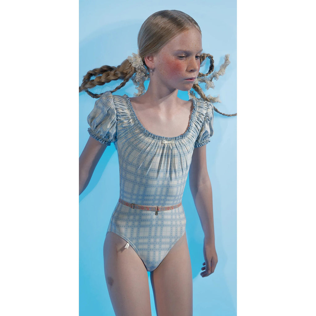 Girls Blue Check Ballet Onesies