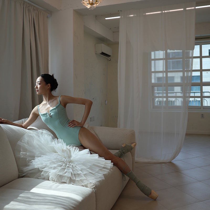 Women Green Ballet Onesies(charlotte lace-up leotard/PISTACHIO GREEN)