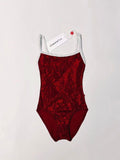 Girls Dark Red "Daniela/CV-Dark Red/CV-Silver" Ballet Onesies