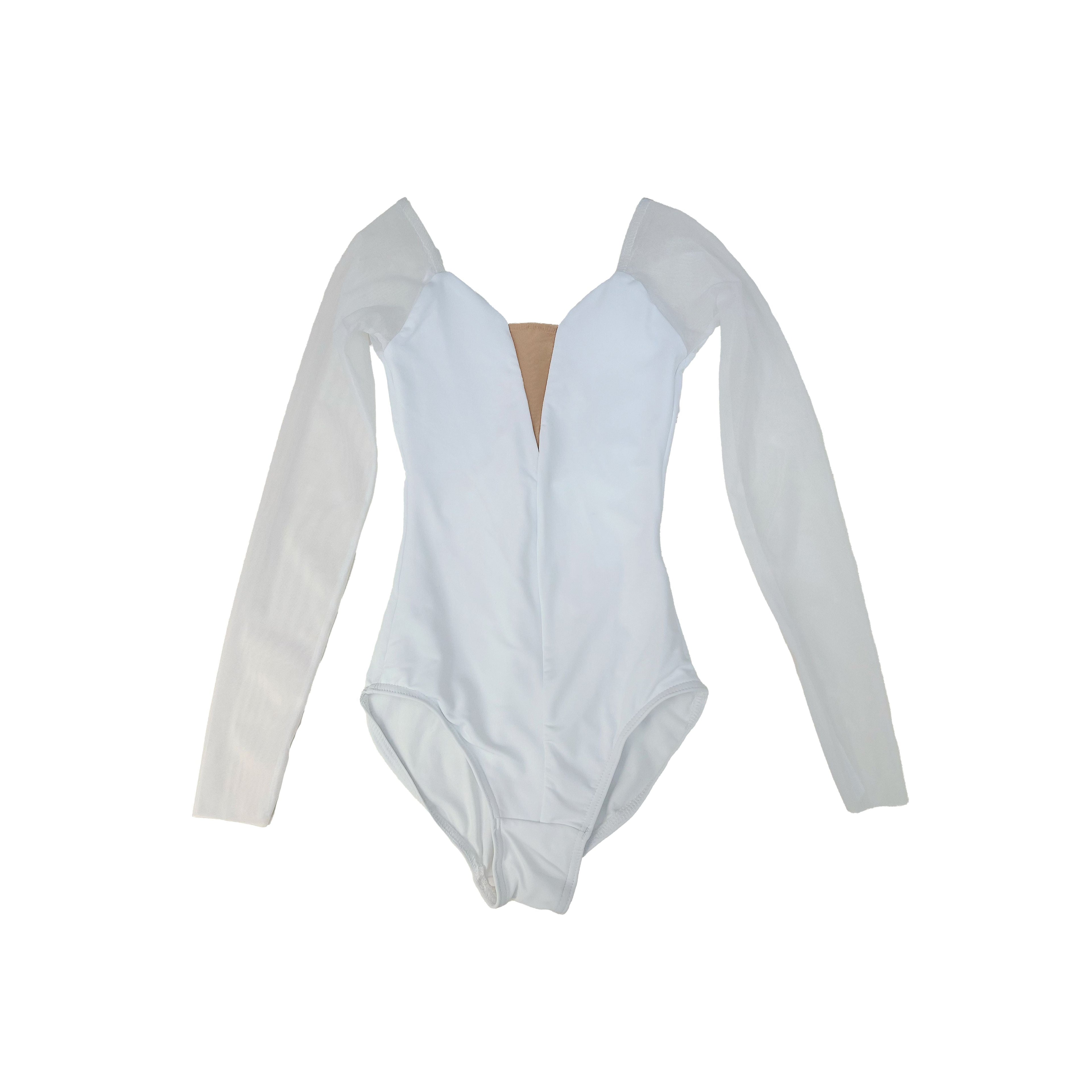 Women White Long Sleeves Ballet Onesies(DA1931M/white)