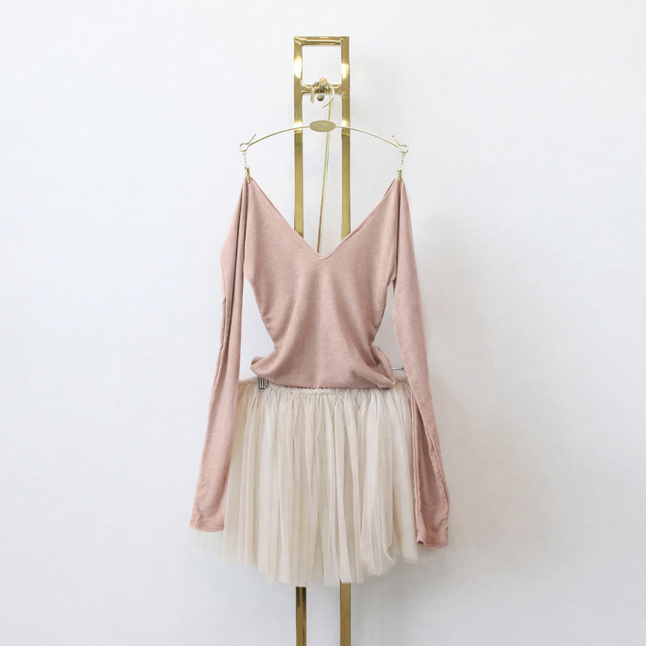 Women Light Pink Off-shoulder Wool Sweater