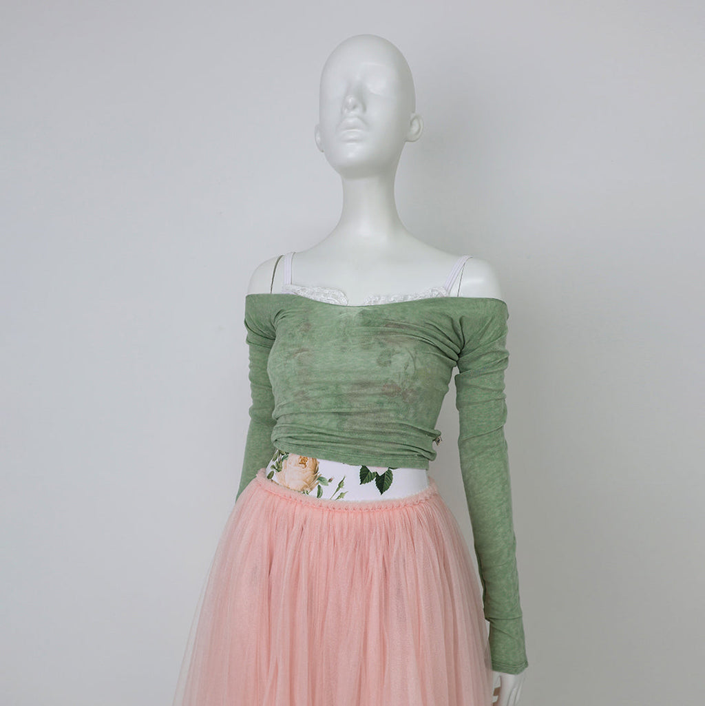 Women Green Off-shoulder Wool Sweater